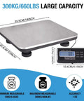 Beefy 660 Pound Postal Shipping Scale With 14 By 12 Inch Stainless Platform LCD Backlit Display shown on a blue background