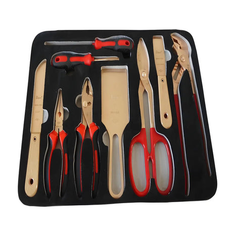 Non Sparking 16 Piece Tool Set For Explosive Environments FM Approved Beryllium Copper Safety Tools in tray, including pliers and shears