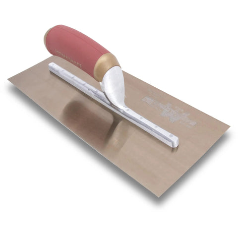 PermaShape Finishing Trowel 12 X 5 Inch with DuraSoft Handle Golden Stainless Steel Blade Broken-In Edge Made in USA Concrete Tool