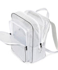 Heavy Duty Pvc Antistatic Backpack With Spacious Transparent Front Panel Ergonomic Tool Pack Built Solid For Cleanroom Protocols And All Day Job Site Hauls, shown from the front with unzipped compartment.
