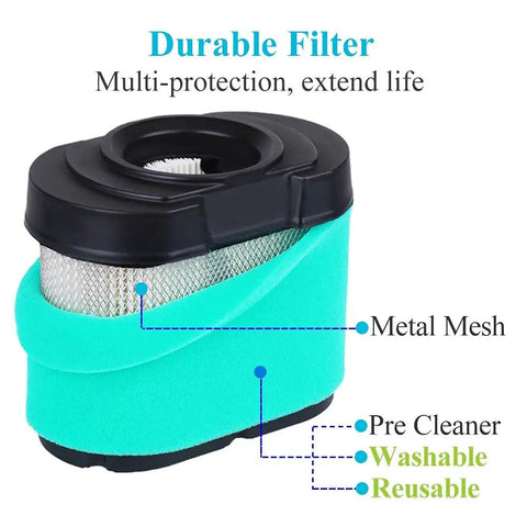 Durable washable reusable air filter with metal mesh and pre cleaner for extended engine life and multi-protection.