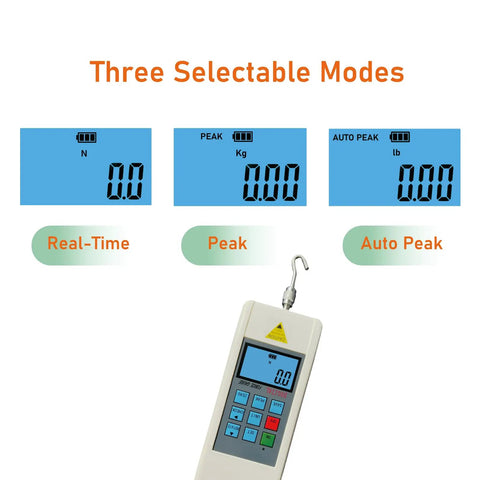 Digital Force Gauge 200N Push Pull Tester For Tension And Compression With Five Modes Dope Precision And Three Display Methods Supports Newton Kilogram And Pound Units Local Gravity Setting For Precise Measurements. Three selectable modes display