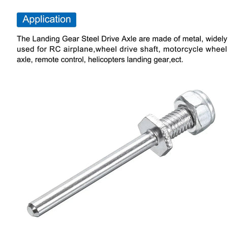 Close-up of Beefy Landing Gear Steel Axle Set Five Pack Five Thirty Second Inch Diameter Two Inch Length M6 Drive Shaft With Nuts