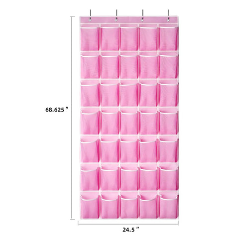 Pink Over The Door Shoe Organizer With 35 Pockets For Maximum Storage, Fits Up To Size 13 Men, Hanging with metal hooks