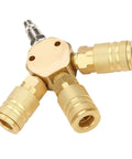 Three Way Air Manifold With Quick Connect Brass Body For Pneumatic Systems Compact 80 By 80 Millimeter Distribution Block With Three Outputs