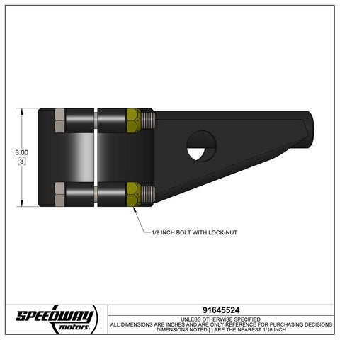 3 Inch Axle Tube Clamp On Bracket For Rear Track Bar Mount, Steel Construction, Fits 3 Inch Diameter Axle Tubes, Clamp-On Installation, No Welding Needed, Ideal For Panhard Bar And Track Bar Suspension Systems. Side view with 1/2 inch bolt
