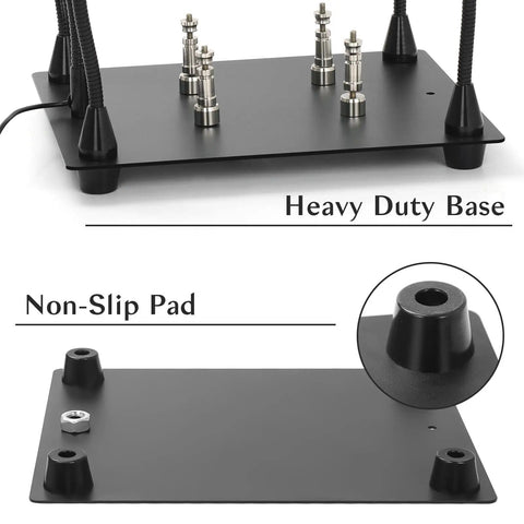 Heavy duty base with non-slip pad for Soldering Magnifying Glass With Four Arm Magnetic Holder And 3X LED Light station