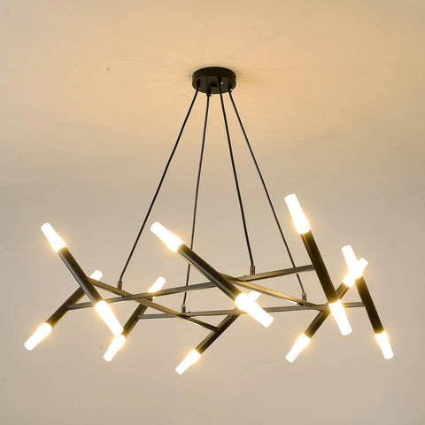 Modern Dope Pendant Lighting Black Linear Chandelier Hanging Light Fixture with sleek matte black metal arms and glass lampshades