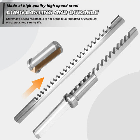 Go To Pro Grade Keyway Broach Kit For Metalworking And Manufacturing With 5 Broaches and bushings, showing durable steel tools