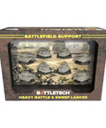 BattleTech Battlefield Support Set, Heavy Battle And Sweep Lances with tanks and vehicles in box, no assembly required.