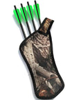 Carbon Crossbow Bolts Set With Screw On Tips And Quiver For Hunting And Target Shooting, arrows in camo quiver with green vanes