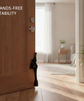 Foot Operated Door Stop For Hands Free Entryway Access, Zinc Alloy Floor Holder in home setting, keeping door open