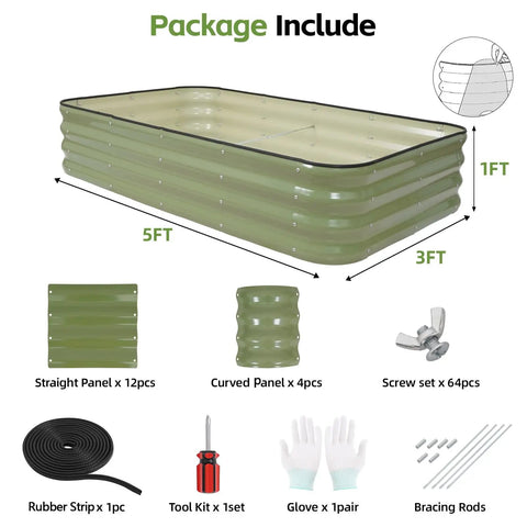 4 In 1 Modular Raised Garden Bed Kit With Adjustable Sizes For Vegetables And Fruits, Heavy Duty Galvanized Steel Planter Box components