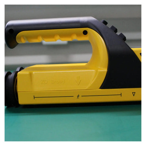 Close-up of Heavy Duty Stud Finder Wall Scanner handle, showing buttons and markings for precise measurements.