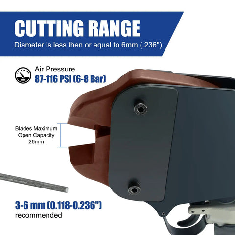 Heavy Duty Air Wire Cutter Knocks Out Up To Six Millimeter Steel Cable And Barbed Wire With Rock Solid Forged Blades cutting range details