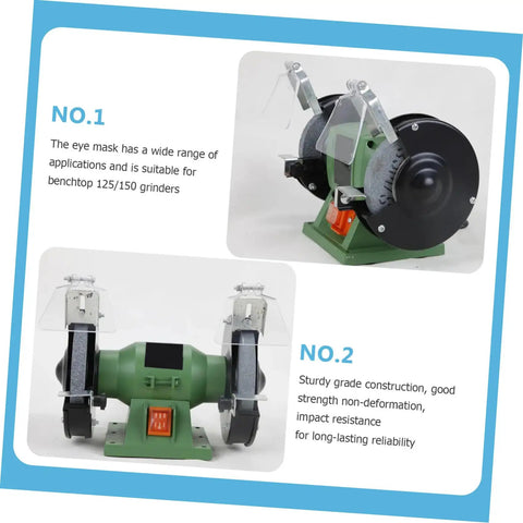 Two bench grinders with protective shields, suitable for 125/150 grinders, showcasing impact resistance and reliable safety.