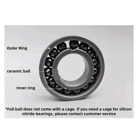Premium Full Ceramic Ball Bearings 10 Piece Pack Silicon Nitride Deep Groove sealed, showing inner and outer rings with ceramic balls.