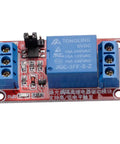 Front view of Four Pack 5V 1 Channel Relay Module Shield With Optocoupler, High And Low Level Trigger for microcontrollers.