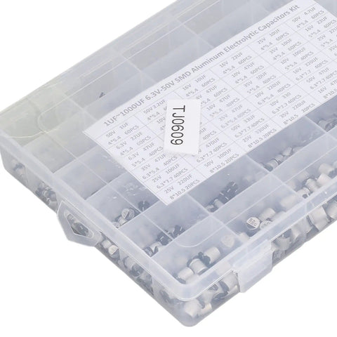 Clear storage box with 1520Pcs SMD Electrolytic Capacitor Kit With 36 Values From 1uF To 1000uF Aluminum Storage Box Pro Grade Gear