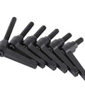 Set of adjustable clamping levers with external male threads for machinery, ratchet style handle knob with locking push button, M8 size.