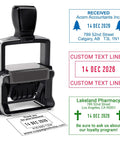Top Shelf Custom Self Inking Rubber Date Stamp designed for office hustles displaying editable message areas in various styles.