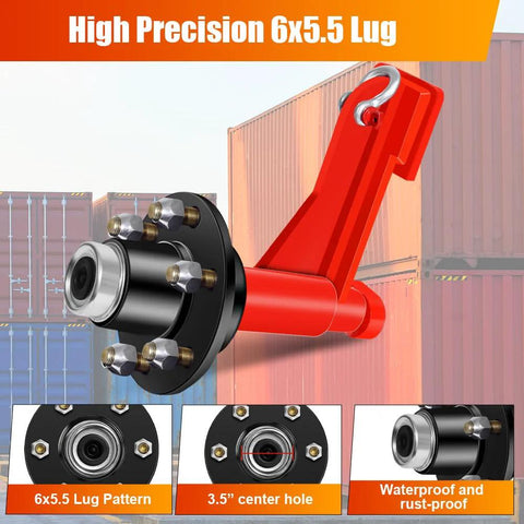 Upgrade 2 Pack 6 Lug Shipping Container Wheel Kit with 6x5.5 Inch Bolt Pattern shown against shipping containers