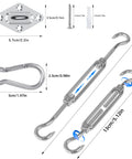 Built Tough All-In-One Sun Shade Sail Hardware Kit With M5 Stainless Steel Hooks And Fasteners, dimensions and components