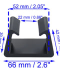 Set Of 4 Black Wicker Chair Clamps For Securing Modular Outdoor Furniture Connectors, dimensions displayed