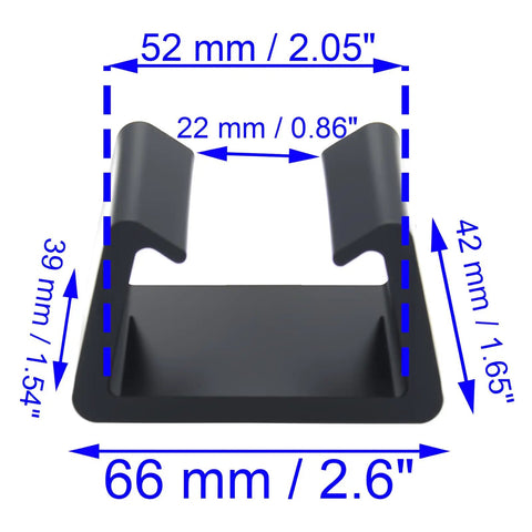 Set Of 4 Black Wicker Chair Clamps For Securing Modular Outdoor Furniture Connectors, dimensions displayed