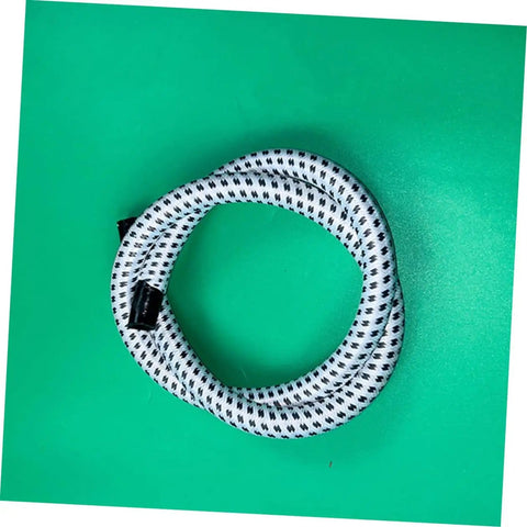 Coiled Extended Length PVC Nylon Steam Hose for High Temperature Garment Steamers Replacement Tube on green background.