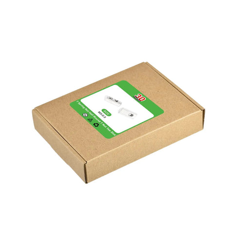 30Pcs M3 T Spring Nuts Carbon Steel Nickel Plated Half Round Roll-In For T-Slot Aluminum 3D Printer CNC Router 2020 Series packaging box side view.