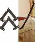 Two Pack Lid Lift Hinge With Stay Support for cupboards and wooden boxes, iron construction, installed on wooden cabinet, 114x31mm
