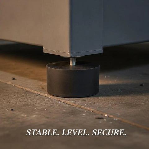 Heavy Duty Adjustable Leveling Foot With Rubber Base And Metal Threaded Leg for uneven floors under furniture.