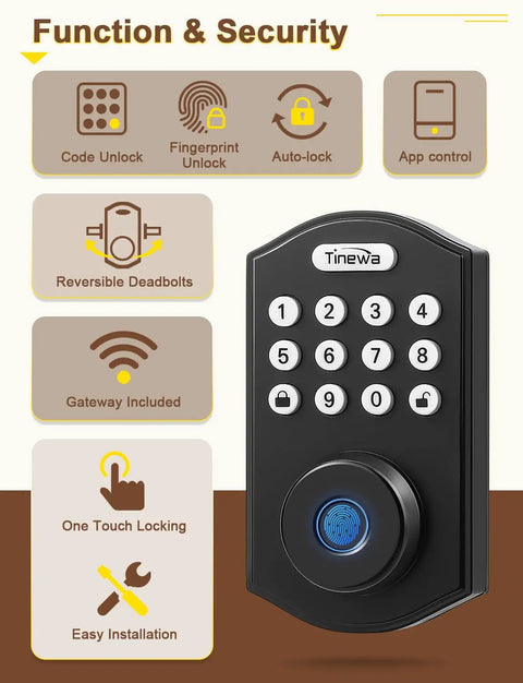 Fingerprint Door Lock Set With Keyless Entry Knob And Lever Handle, Matte Black Electronic Keypad Deadbolt With Auto Lock