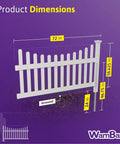 Illustration showing dimensions of Scallop Top White Vinyl Picket Fence Kit No Dig With 1 Panel 1 Post Easy Install Outdoor Barrier