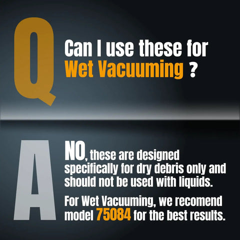 Text explaining Size A Shop Vac Bags For Ridgid 12-16 Gallon Wet Dry Vac use for dry debris only, not for wet vacuuming