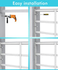 Easy installation process for Beefy Kid Proof Window Guard Fixed Child Safety Barrier with tools and smooth white finish.