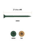 Top Shelf Green Deck Screws Two And A Half Inch Star Drive Bugle Head For Exterior Woodwork Built Like A Tank For Smooth Decking Jobs No Prep Work Needed Heavy Duty Bulk Pack Driver Bit Included. Green bugle head screw 2.5 inch size.