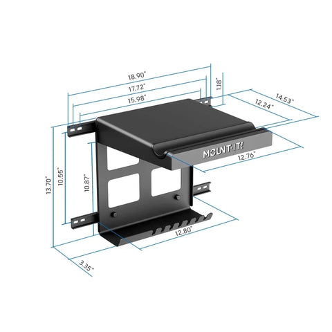 Bike Wall Mount Rack With Shelf And Hooks For Indoor Garage dimensions diagram with measurements and black finish