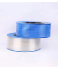Eighty Meter Roll PU Tubing Pneumatic Air Hose 16 Mm X 12 Mm Heavy Duty Compressor Tube in blue and silver colors.