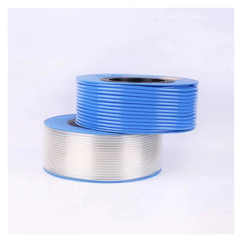 Blue 80 Meter Roll of 16mm OD by 12mm ID Polyurethane Pneumatic Air Hose Tubing on display, showcasing sturdy construction.