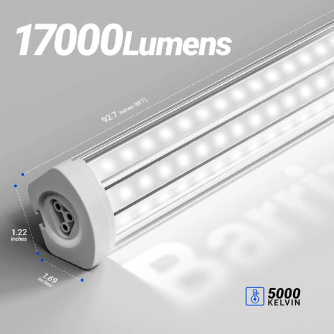 Close-up of 8 Foot LED Shop Light With 140W Output And 17000 Lumens, 5000K Daylight, U Shaped Three Rows Design