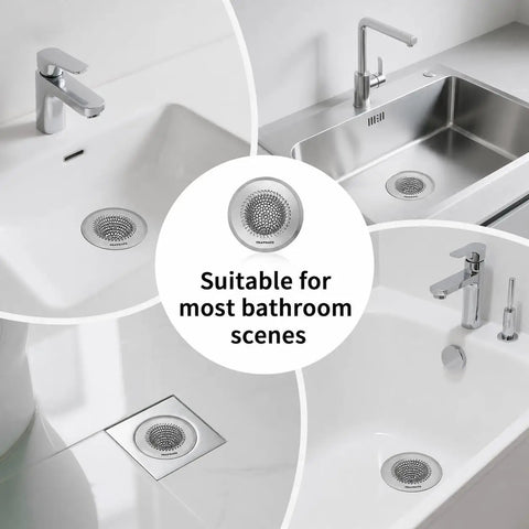 Hassle Free Shower Drain Hair Catcher With Quick Flip Empty Pocket, stainless steel, fits various bathroom sinks and showers.