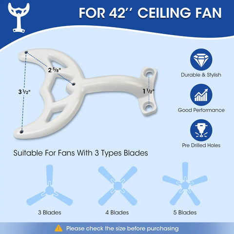 42 Inch White Finish Ceiling Fan Blade Arms Replacement Pack Of 5 Model 7740100 fits 3, 4, 5 blade fans