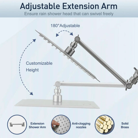 All Metal Rain Shower Head With Handheld Dual Shower Built To Last High Pressure Flow adjustable extension arm visual.