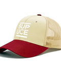 Cool Mens Golf Trucker Cap That Feels Like Air, Vintage Classic Cotton Hat With Breathable Six Eyelet Design, low profile, rice white, wine red cap