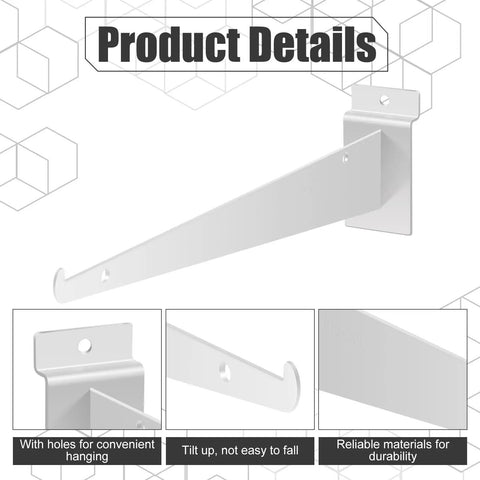 12 Inch Slatwall Shelf Brackets With Lip Heavy Duty Metal Slatwall Brackets Bulk Pack Of 10 For Shelving Display in Garage Kitchen White