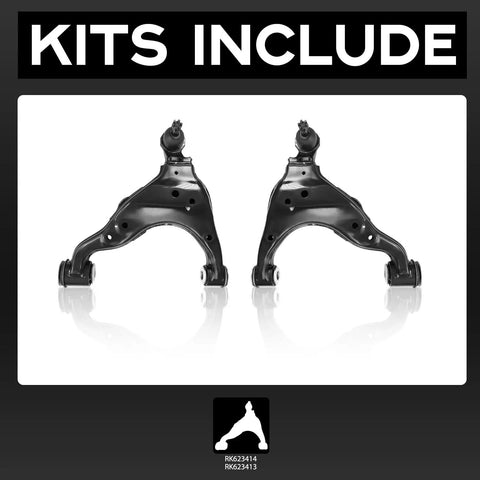 Get Your Ride Smooth Again With This High Quality 2Pcs Front Lower Control Arm And Ball Joint Kit For Toyota Tacoma Base Nightshade Trail Models From 2021 To 2023 Upgrade Your Steering Response Today. pair of black steel front lower control arms with ball joints, Toyota Tacoma fitment
