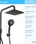 8 Inch High Pressure Rain Shower Head With Handheld Spray Duo Shower Head Set, matte black, wall-mounted with measurements.