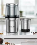 Electric Coffee And Spice Grinder With Dual Stainless Steel Blades And Removable Bowls Pulse Control And Clear Double Lid